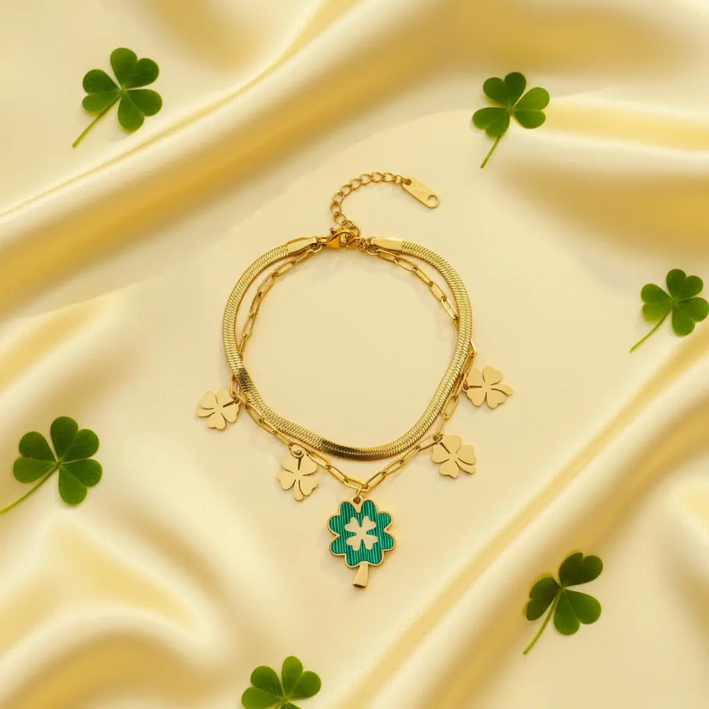 Emerald Clover Layered Bracelet